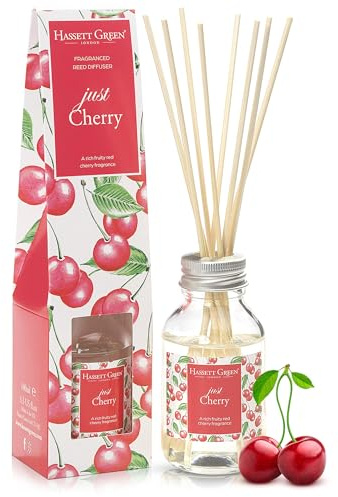 Hassett Green London - Just Cherry Fragrance Oil Reed Diffuser 100ml - Long Lasting Home Indoor Fragrance with 8 Rattan Reeds