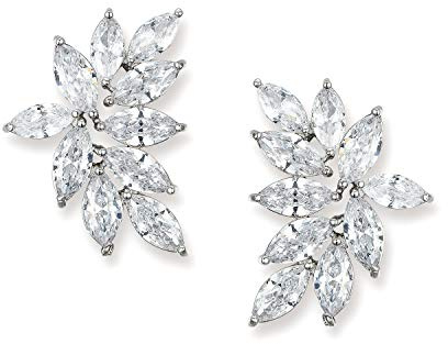 SWEETV Bridal Wedding Earrings for Brides Bridesmaid, Marquise Cubic Zirconia Rhinestone Cluster Earrings for Women, Prom, Silver