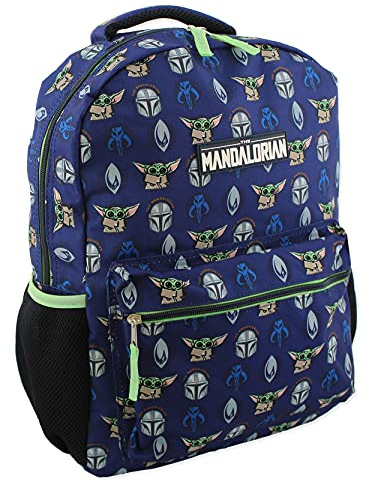 Disney Star Wars Mandalorian Baby Yoda Boy's Girl's Adult 16 Inch School Backpack (One Size, Blue/Green)
