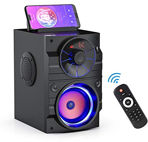 Aesackir Portable Big Bluetooth Speakers with Light, Wireless with Subwoofer, FM Radio, LED Lights, EQ, Booming Bass, Bluetooth 4.2 Stereo Loud Outdoor/Indoor Retro, for Home, Camping, Travel, Black