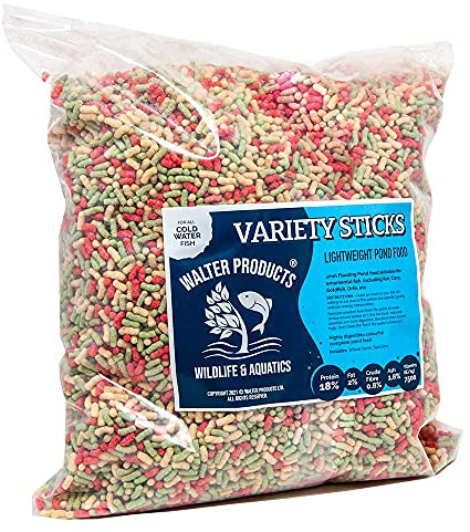 Walters Variety Sticks (15L Bag) | Pond Food for Goldfish, Koi and all Cold Water Pond Fish | Floating Fish Food Pond Sticks in Stay Fresh EasyTubs and Refill Bags