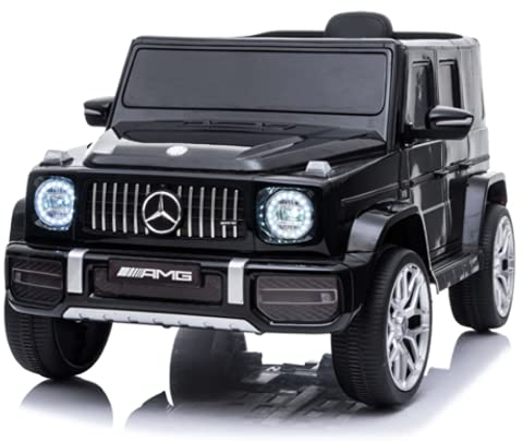 FINOOS Kinder Elektroauto Mercedes G63 AMG 12V Kinderauto Elektrisch mit Fernbedienung - Ledersitz - Gummi Reifen Elektroauto für Kinder (Schwarz)