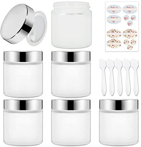 6 Pack, 4 oz 120 ml Frosted Glass Jars with Silver Lids & Inner Liners, Empty Matte Clear Round Refillable Cosmetic Containers Travel Jars for Cosmetics, Body Face Cream Lotion