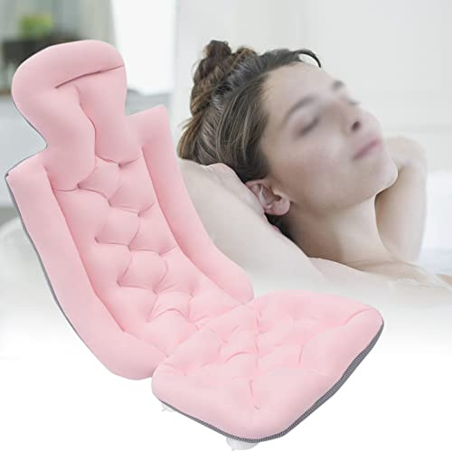 Helkropp badkarskudde med sugkoppar 113 x 40 cm, halkfri badkarsmatta med kudde, madrass, mjuk, badkar, nackkudde, badkarsinsats för rygg, hals och huvud (rosa)
