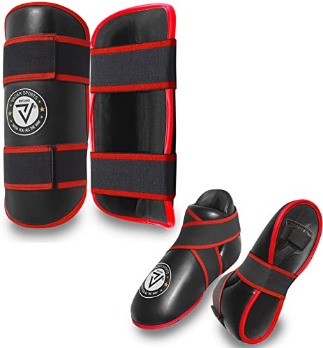 VADER SPORTS EST.2001 MED DIG ALLTID Kickboxning Taekwondo karate tävling/sparring fotkuddar och benkuddar set (svart, medium/vuxna skor 6-7)