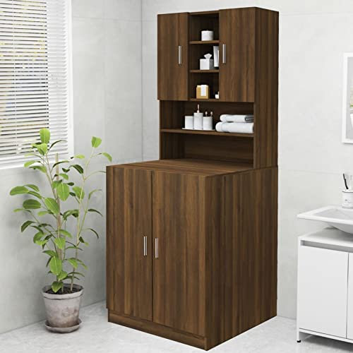 Tidyard Washing Machine Cabinet Over Toilet Cabinet Washing Machine Rack Brown Oak 70.5x25.5x90 cm