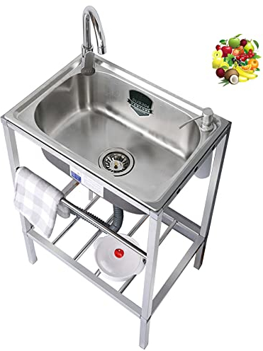 Lavello da Cucina in 304 Acciaio Inox,Lavello da Esterno Campeggio Portatile Professionale a 1 Scomparto con Rubinetto,Lavabo di Utilità per Bagno Ristorante Agriturismo Commerciale Postazione (Color