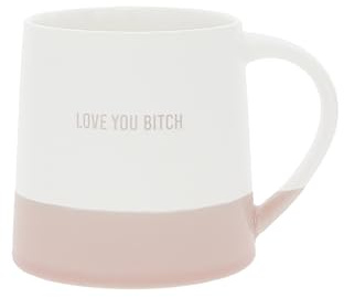 Pavilion Gift Company - Love You Bitch - 17 oz Organic Shaped Pink Dipped Stamped Letter Novelty Coffee Mug Tea Cup Bestie Bff Best Friend Gift Galentine's Day Neutral Home Modern Humorous Friendship