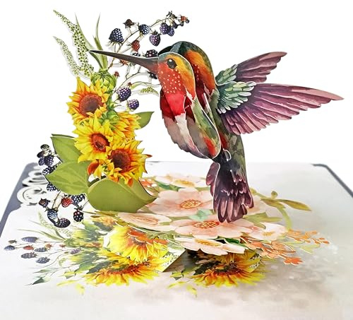 CUTPOPUP Mothers Day Card Pop Up, 6x8in. Humming Bird 3D Pop-up Greeting, Birthday Card for Women, Wife, Grandma, Daughter, Mom & All Occasions (Hummingbird Sunflower)