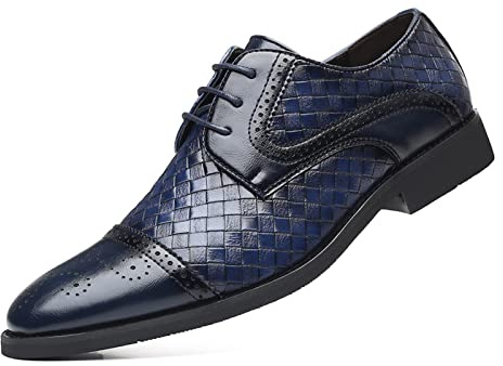 Rodawu Zapatos de vestir para hombre, con cordones, zapatos formales de negocios, Brogues, Derbys Oxford, Navy, 42.5 EU