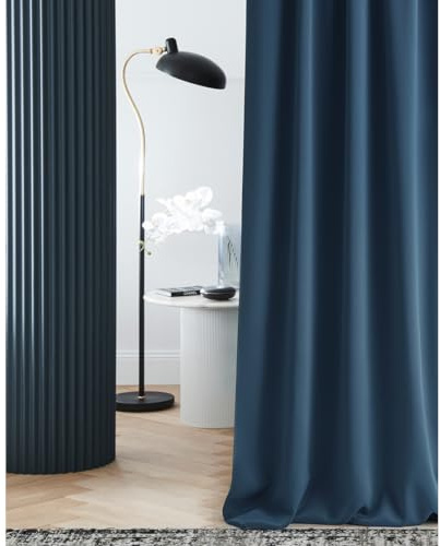 ROOM99 Gardin med veckband Laurel 140 x 250 cm bredd x höjd, mörkläggning, ogenomskinlig skjutgardiner, gardin, vardagsrum, sovrum för skensystem, mörkblå, 1 st