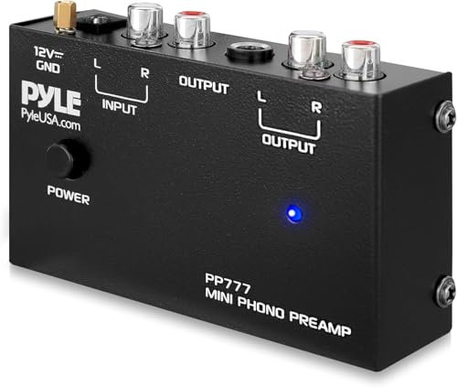 Pyle Phono Preamp for Turntable Amplifier, Mini Stereo Audio Stage Pre-Amplifier with RCA Input & Output, Low Noise Phonograph Preamp Powered by 12V DC Adapter, Hi-Fi Sound Enhancer