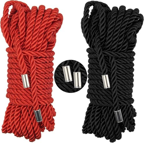 Coldairsoap Soft Nylon Rope Silky Black Red Braided Ropes, Durable Multipurpose Color Cord Rope Satin Twisted Cord Long Ropes 32 Feet 8 mm for Handicrafts, Decorations, Clothing Decoration Knot Use