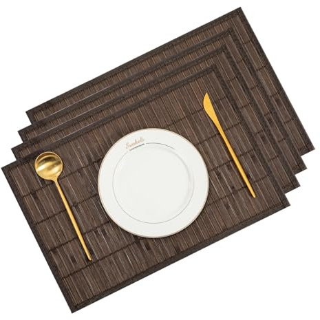 Chryeiiu Bamboo Placemats Set of 4 Rectangular Natural Bamboo Table Mats for Dining Kitchen Table Protection Heat Resistant 17.7 W x 11.8 L Dark Brown