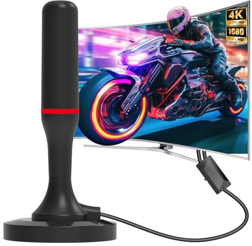 Antenne TV Intérieure TNT HD 2026 Puissante,Base Magnétique Forte Réception 360° 450KM, Amplificateur Gain Élevé, Compatible 4K 1080P Toutes TV