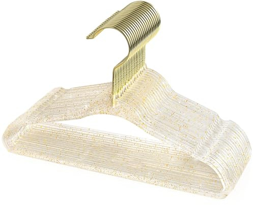 WJWSKI Grucce Bambini, Grucce Neonato Trasparenti Con Paillettes, 20 Bellissimi Appendiabiti Bambini Ultra Sottili, Risparmio Spazio, Stampelle Bambino Con Scanalature Sulle Spalle(Oro, 20 Pezzi)