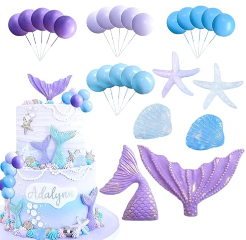 Toyhood 26 Pieces Mermaid Theme Cake Decorations, Mermaid Ball Cake Topper, Ocean Party, Mermaid Tail, Starfish, Birthday Decorations for Birthday, Baby Shower, Wedding