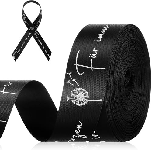 Otuuz Cinta de Luto para Diseño Propio Cinta de Luto con Texto para Envolver Regalos Funerarios Marco de Fotos de Embalaje Corona Funeraria Decoración 20mm x 9m (Negro, Für immer in unseren Herzen)
