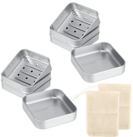 2 Piezas Jabonera de Aluminio, Caja de Jabón de Viaje Impermeable con Tapa y Rejilla de Goteo Extraíble, Jaboneras para Pastillas de Jabón, Caja de Almacenamiento Portátil para Casa, Camping y Viajes