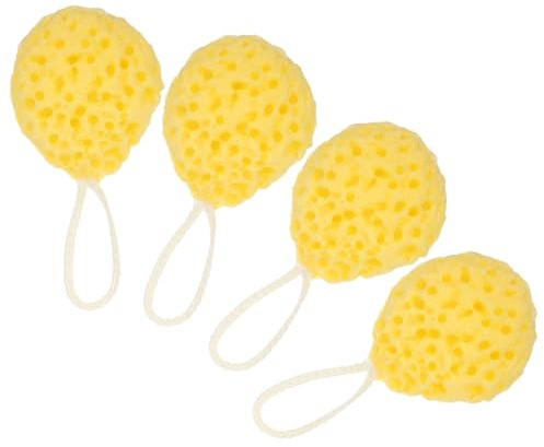 HONITANO 4 Pezzi Spugne da Bagno Nido d Ape Morbide Esfolianti Corpo Spugne Doccia Gialle Soffici per Pulizia Delicata e Schiuma Ricca per Sensibile e Viaggi