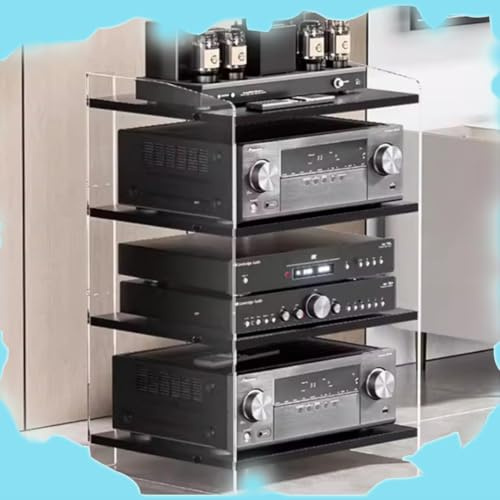 Multimedia ljudställ – justerbart HiFi-stativ i 3 nivåer för skivspelare och AV-utrustning, klar och svart finish, 40 x 52,2 x 79,4 cm, perfekt för hemmabio och musikälskare