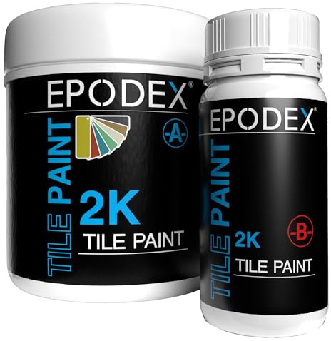 EPODEX TILE PAINT 2K, Epoxy Paint for Wall and Floor Tiles, Odorless, Abrasion-Resistant, Waterproof, High-Coverage - Ultra White, 45 fl oz (Approx. 161 sq ft for Coat)