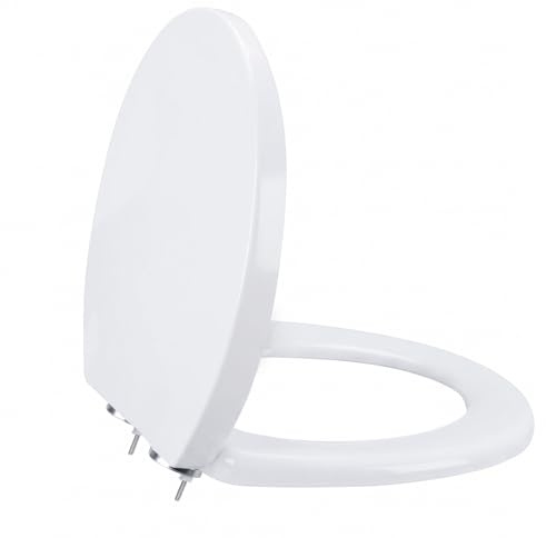 Exian Tapa WC Universal Forma O, Asiento de Inodoro con Mecanismo de Cierre Suave, Tapa de Inodoro Desmontable, liberación Rápida para una Fácil Limpieza, Antibacteriano, Blanco