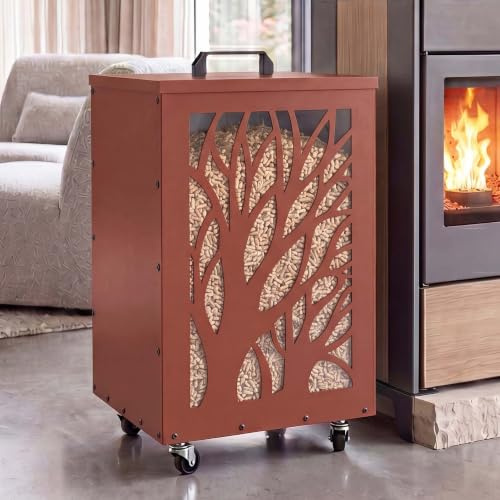 Mendler Conteneur à granulés HWC-Q30 « Arbres », boîte de Rangement pour granulés, par Exemple pour la Nourriture pour Animaux, Pieds à roulettes, 64 x 36 x 36 cm - Couleur cuivre