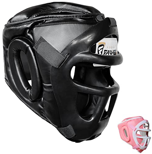 Kopfschutz Boxen 2-in-1 – Verstellbarer Kampfsport Helm mit abnehmbarem Gesichtsgitter Vollgesichtsschutz kopfschutz für MMA, Muay Thai, Kickboxen, Sparring | Männer & Frauen (L, Black)