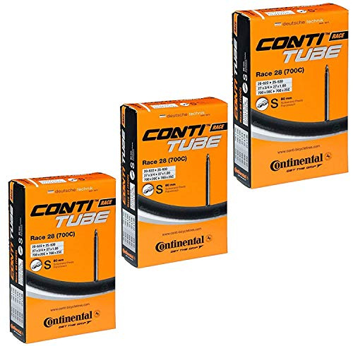 Continental Race 28 - Camera d'aria per bici da strada, 700 x 20-25c, valvola Presta da 80 mm, adattatori Ano inclusi, confezione da 3