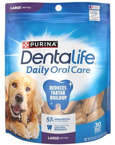 DentaLife Daily Oral Care Dog Treats for Large Dogs, Chewy Dental Treat to Freshen Breath and Fight Tartar, Chicken Flavor - 30 ct. Pouch