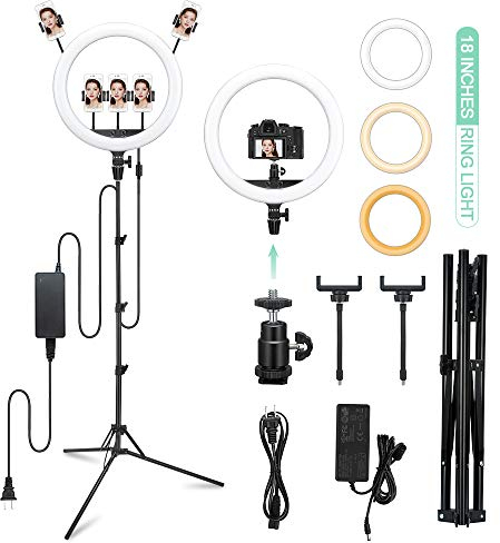 Godox LR150 LED-Ringlicht-Kit 18 Zoll 38W zweifarbig 3000K-6000K Selfie-Ringlicht Diammable CRI 90+, TLCI 90+ mit Lichtstativ 25,6-70 Zoll für Smartphone, Make-up, Live View, Video