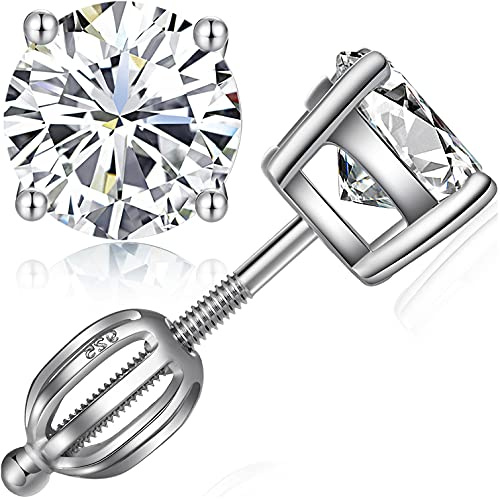 Miaofu Pendientes, Oro Blanco 18K Plateado Pendientes Cúbicos Zirconia Plata Esterlinas Para Hombre Mujer, Tamaño 4mm-8mm Joyería Fina