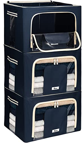 4CONVY Solid, Foldable Clothes Storage Box with Zipper - [2024 UPGRADED MATERIAL] Storage Bag for Duvets, Clothes, Bedding - Storage Box for Garments with Window