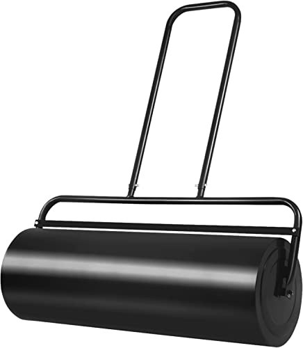 Goplus Lawn Roller, Push/Pull/Tow Behind Water/Sand Filled Steel Sod Drum Roller with U-Shaped Handle, Yard Roller for Garden Backyard Grass, 17 Gallon/63 L, 36x12, Black