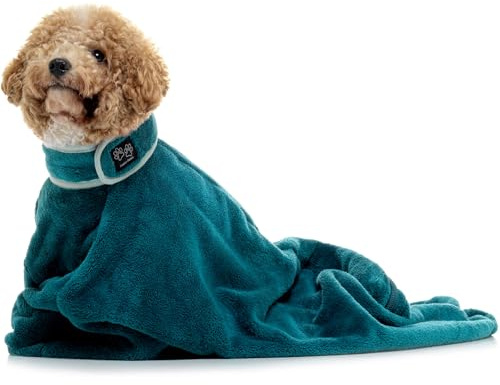Lucky Paws® UK Dog Drying Bag - Luxurious Dog Towel Bag – Super Absorbent & Soft Dog Towels - Alternative for Dog Towelling Drying Coat - Dog Drying Towels - Perfect for Dog Grooming (M, Teal)