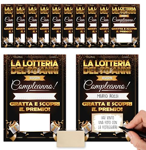 Personalisiertes Geburtstagsspiel – Die 70-jährige Lotterie – 12 Rubbelkarten zum Geburtstag – Rubbelkarten zur Unterhaltung der Gäste – Geschenkidee 70 Jahre alter Mann, originell