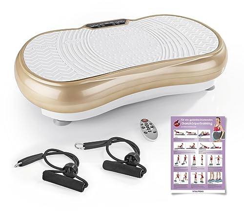 VITALmaxx Plataforma vibratoria + Bandas expansoras para Entrenamiento Corporal Total en casa | 99 Niveles de vibración | 10 programas preestablecidos | Pantalla LCD Grande | Antideslizante