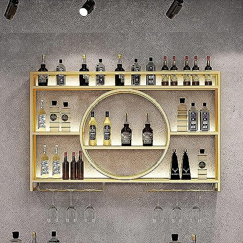Modern Metal Wall Mounted Wine Rack, Wine Rack For Cupboard, Bar Unit Wall Wine Display Racks, Multifunctional Iron Champagne Stemware Wine Glass Rack for Home, Restaurant, Bar (Gold,100x15x80cm)