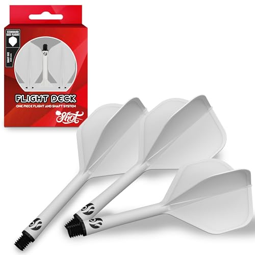 Shot! Darts Flight Deck One Piece Dart Flight and Shaft System, Reduced Deflections, Standard Shaped Flight (350 Micron), Available in Set of 3 (White, Inbetween)