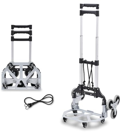 Daromigo Diable pliable pour escalier, avec poignée télescopique extra longue de 100 cm, en aluminium avec patins antidérapants, surfaces de roulement souples