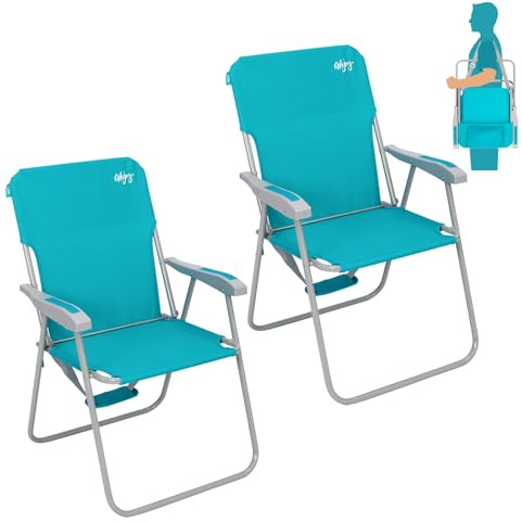 #WEJOY Folding Beach Chair for Adults, Lightweight Beach Chair with Shoulder Straps, High Back Camping Chairs with Hard Armrest, Supports 300lbs for Outdoor Lawn Concert, 2 Pack (Cyan)