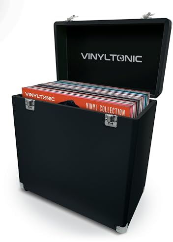 Vinyl Tonic 30,5 cm (12 Zoll) Vinyl-LP-Aufbewahrungskoffer, PU-Leder, vollständig gefütterte Innenseite, verstärkte Stahlecken, Schwarz , Klassisch