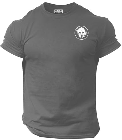 Blood Spartan T Shirt Pocket Gym Clothing Bodybuilding Training Sparta Workout Exercise Boxing MMA Top (UK, Alpha, L, Regular, Regular, Charcoal)