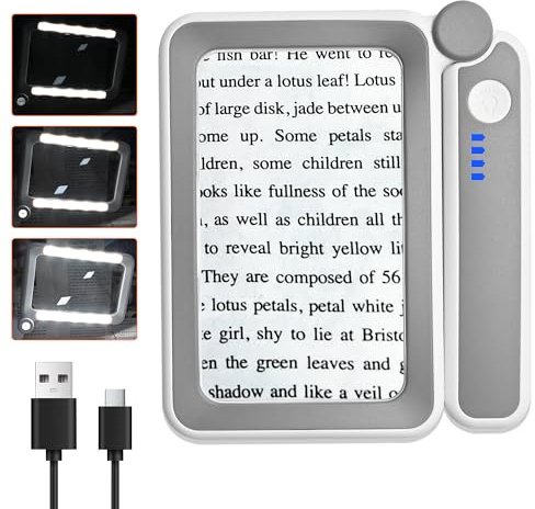 Lupa con luz, Lupa de Lectura 4X Recargable iluminada, Lupa de Mano Ligera para Leer, Monedas, Sellos, Letra pequeña, degeneración Macular, Ancianos y niños