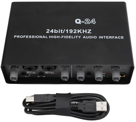 Audio Interface with 48V Power,24 Bit 192KHZ,Recording Sound Interface for Live Broadcast,Home Recording,Music Production,Guitar,Podcast