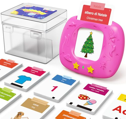 HOMESTEC Flashcard Set for Children 2-4 Years | Italian Talking Flashcards with Sounds, 288 Words 144 Cards, Language Learning Toy - Toy Gift Idea for Boys & Girls