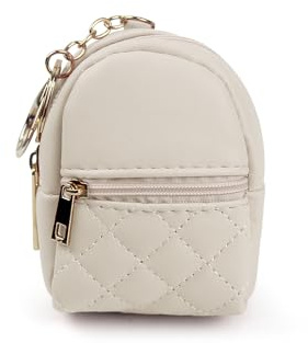 AfitLulu Porte Monnaie Mini Sac à Dos Forme Petit Portefeuille Femme avec Porte-Clés et 2 Couches Fermeture Éclair Poche, Portefeuille Femme Format pour Stockage Monnaie Clé Rouge à Lèvres (Beige)