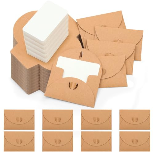 Omtofo 60 Kraftpapper Kuvert 60 Blanka Presentkort, Mini Kuvert Med Hjärtspänne, Presentkuvert För DIY Graffiti, Jul, Thanksgiving, Inbjudningar, Födelsedagskort (10 × 7)