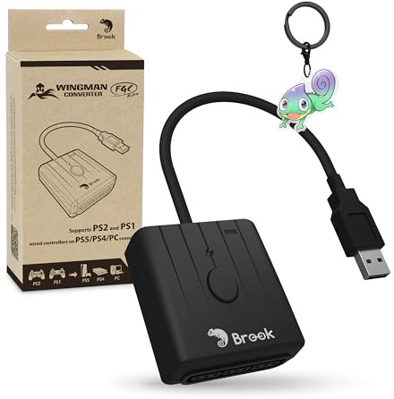 Brook Wingman FGC Retro mit Schlüsselanhänger - PS1 & PS2 Controller für PS5, PS4, PC - Turbo, Remap, Makro - X-Eingang - Kompatibel mit Tanzmatte, Arcade Sticks, Rhythmus Game Controller